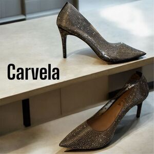 Carvela Lovebird Vinyl Black Crystal Embellished Stiletto Heel Shoe